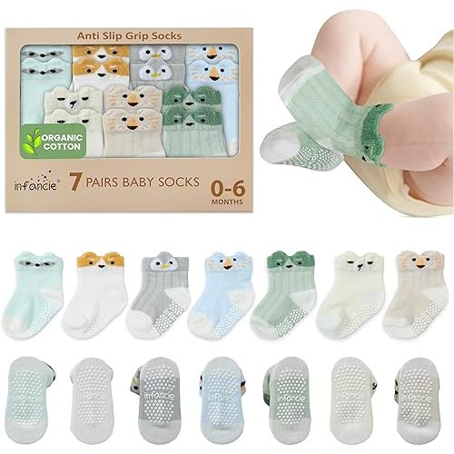infancie Organic Cotton Baby Socks 0-6 Months Soft for Infants, Comfortable and Breathable, Newborn Socks for Girls & boys Gentle Fit, Lightweight and Cozy for Daily Wear Animal Design