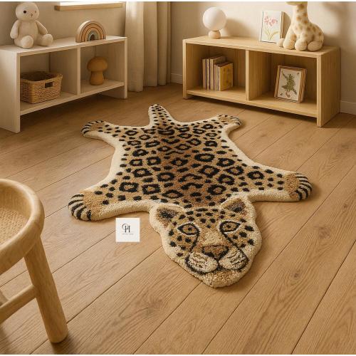 Hand-Tufted Wool Leopard Rug: Jungle Style Kids Decor, 3x5 ft