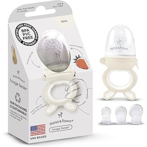 Moss and Fawn Forage Feeder - Soothing Silicone Frozen Breast Milk Popsicle & Baby Food Teething Toy, Pacifier, Fruit Feeder, & Teether - BPA, PVC & Phthalate-Free - Ecru