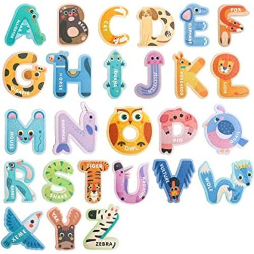 Jumbo Magnetic Letters Colorful ABC Alphabet Animal Shape Toys Large Uppercase Refrigerator Fridge Magnets Preschool Educational Toy Set Learning Spelling Game for 3 4 5 Year Old Toddler Kids