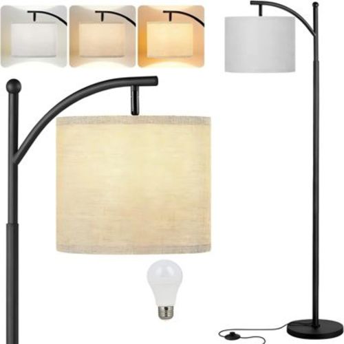 Floor Lamp for Living Room Three Color Temperatures LED Adjustable Height Linen Shade Arc Design