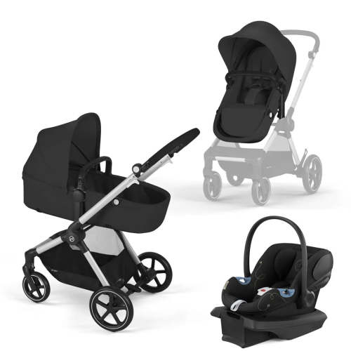 Cybex Eos 5-in-1 Travel System Stroller + Lightweight Aton G Infant Car Seat - Moon Black