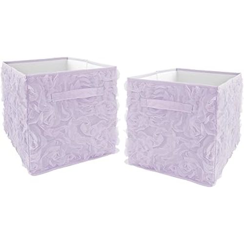 Sweet Jojo Designs Purple Floral Rose Foldable Fabric Storage Cube Bins Boxes Organizer Toys Kids Baby Childrens - Set of 2 - Solid Light Lavender Flower Princess Vintage Boho Shabby Chic Luxury Glam
