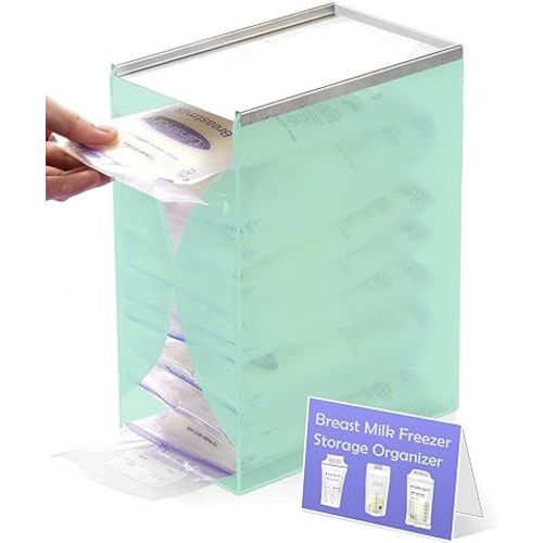 Freezer Organizer for Breast Milk Storage Bags, Frist-in First-Out Freeze Flat Breastmilk Storage Container for Fridge, Baby Food Containers for Pump Breastmilk, Breastfeeding Essentials - Green