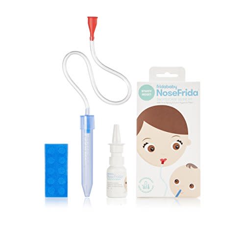 Frida Baby Nasal Aspirator for Baby, NoseFrida Baby Nose Sucker with 10 Extra Filters + All-Natural Saline Nasal Spray for Babies, Nasal Spray Decongestant, 0.68 fl oz - Saline Kit