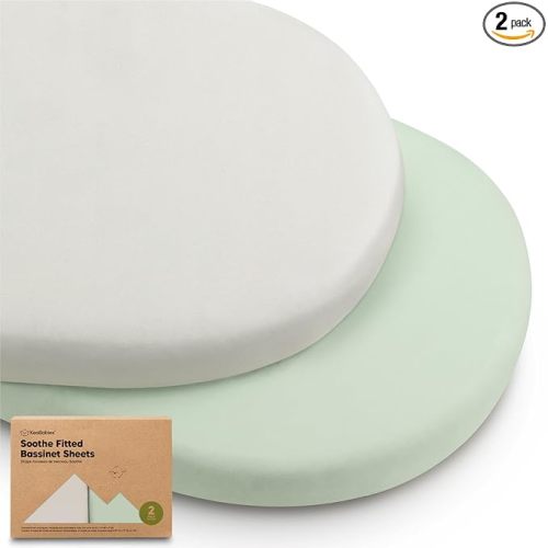 2-Pack Organic Baby Bassinet Sheets Boys, Girls - 100% Cotton Bassinet Mattress Sheets Compatible with Halo Bassinest Swivel Sleeper, Graco, Baby Delight, Universal Bassinet Fitted Sheets (Sage)