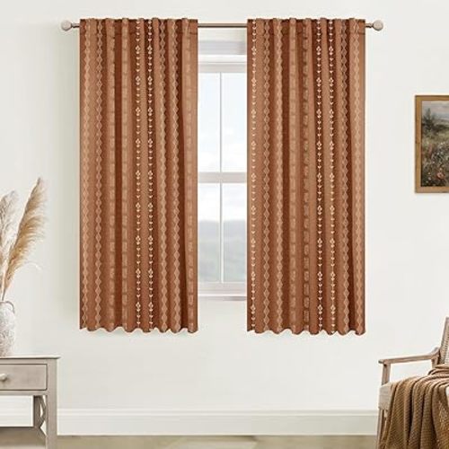 72 Inch Curtains Long,Room Darkening 70% Black Out Blackout Boho Pattern Thermal Insulating Curtains for Living Room Bedroom 2 Panels Set