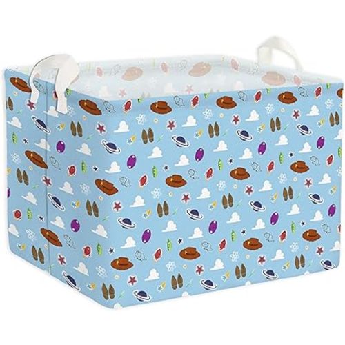 Cartoon Story Basket, Story Storage Nursery Basket With Cloud Planet Square Canvas Cotton Laundry Hamper Bin with Waterproof PE Coating Storage Bedroom Baby Stuff Toys Baby Vintage Decor Storage