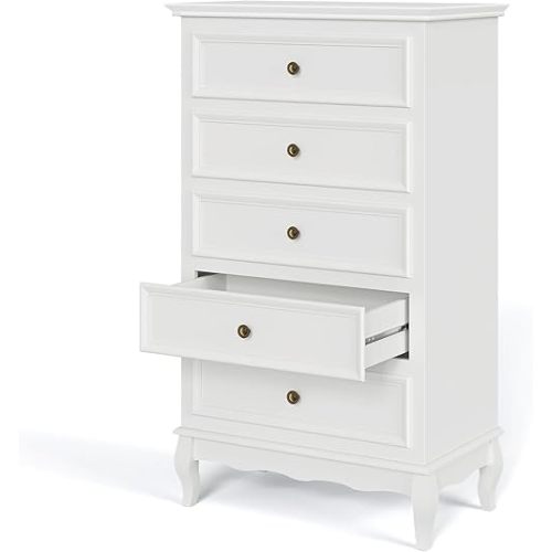RoyalCraft White Dresser for Bedroom, Modern 5 Drawer Dresser, Wood Rustic Tall Chset of Drawers, Storage Dressers Organizer for Bedroom,Hallway
