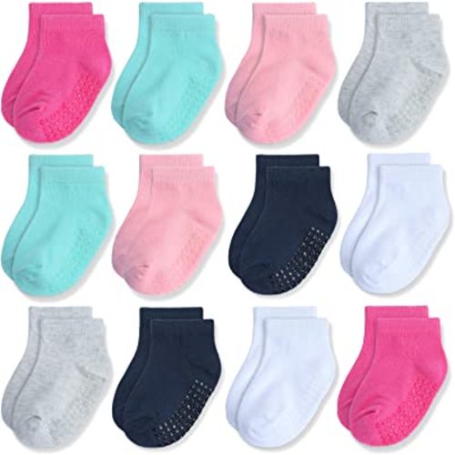 12-Pair Baby Socks Non-Slip Cotton Toddler Socks Ankle Socks for Baby Toddler Kids