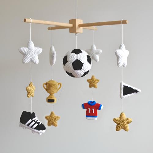 Crochet Soccer Football Baby Mobile, Nursery Decor, Amigurumi Crochet Mobile, Sports Nursery Decor, Baby Boy Shower Gift Idea, New Mom Gift