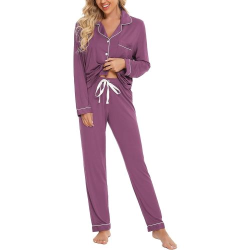 Senert Pajamas Set For Women Long Sleeve Sleepwear Soft Button Down Shirt with Long Pants Pj Lounge Sets S-XXL