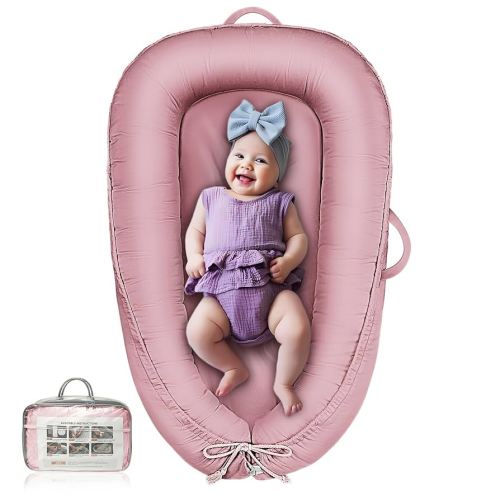 Baby Lounger - Infant Lounger for Newborn 0-24 Months, Waterproof Inner Cover and Pure Cotton Breathable Baby Nest Cover, Newborn Lounger for Baby Boys&Girls, Portable Baby Bed for Home and Travel