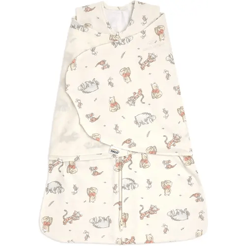 HALO Disney 100% Cotton Sleepsack Swaddle, 3-Way Adjustable Wearable Blanket, TOG 1.5, Winnie Frolic, Small, 3-6 Months