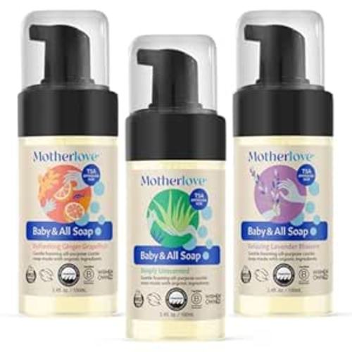 Motherlove Baby & All Soap (Variety Pack, 3.4oz) Travel Size Gentle Foaming All-Purpose Castile Soap Made with Organic Ingredients