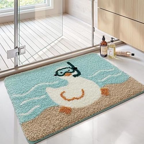Cute Bath Mat, Fluffy Ultra Soft Bathroom Rugs with Funny Duck Designs, Super Absorbent Shower Bath Rug Non Slip, Machine Washable Floor Mats for Bathtub, Shower, and Entryway, 32" x 20"