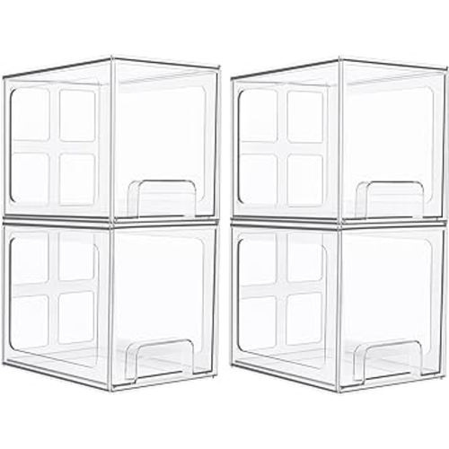 Vtopmart 4 Pack Stackable Storage Drawers, 6.6''Tall Acrylic Bathroom Makeup Organizers,Clear Plastic Storage Bins For Vanity, Undersink, Kitchen Cabinet,Pantry Organization and Storage