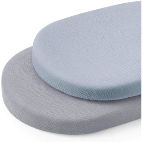 Blissful Diary Muslin Bassinet Sheets, 2 Pack, Light Blue & Grey