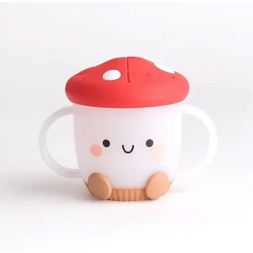 Itzy Ritzy Toddler Snack Cup - Spill-Proof Snack Cup for Toddlers with Soft Silicone Lid for Easy Food Access - Easy-To-Hold Kids Snack Container With Handles - Ideal for 12 months & Up (Mushroom)