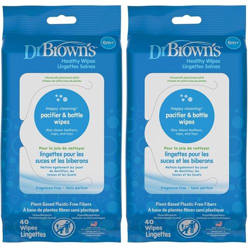 Dr. Brown's Bottle and Pacifier Healthy Wipes, Safely Clean Bottles, Baby Items, and Feeding Essentials, Hypoallergenic, 40 count, 3-Pack (Packaging May Vary)