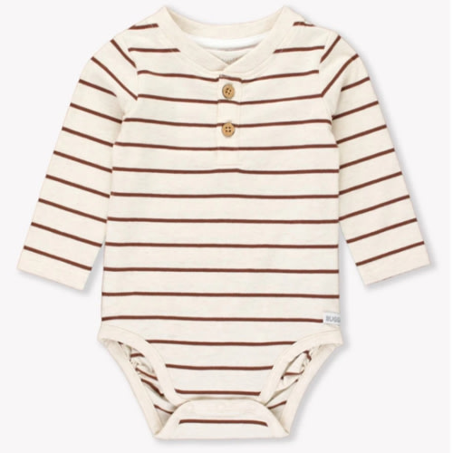 Long Sleeve Classic Henley Knit Bodysuit | RuffleButts & RuggedButts