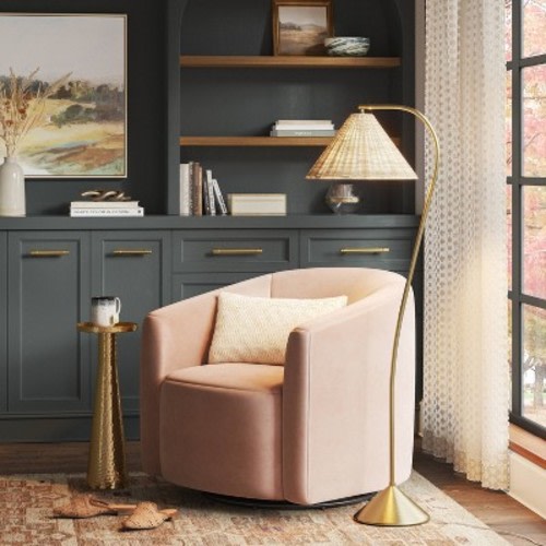 Gooseneck Floor Lamp with Natural Shade Brass - Threshold™: Adjustable, Rattan Shade, ETL Listed, Metal Base