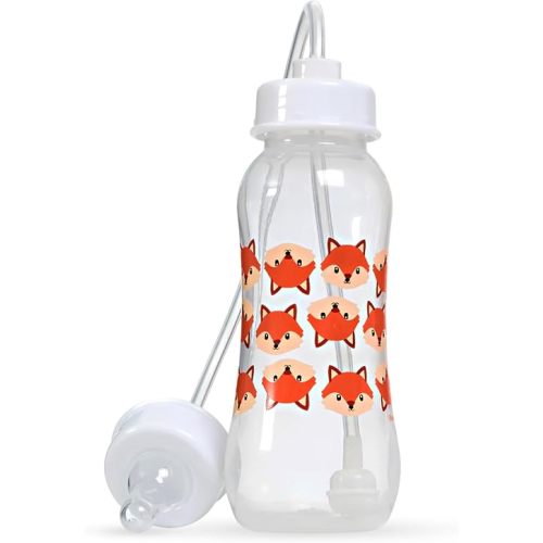 Hands-Free Baby Bottle - Anti-Colic Nursing System 9 oz Baby Bottle with Fast Flow Nipple/Teat 3m+ with Tube Straw Feeding System for Toddler (1 Pack - Fox)