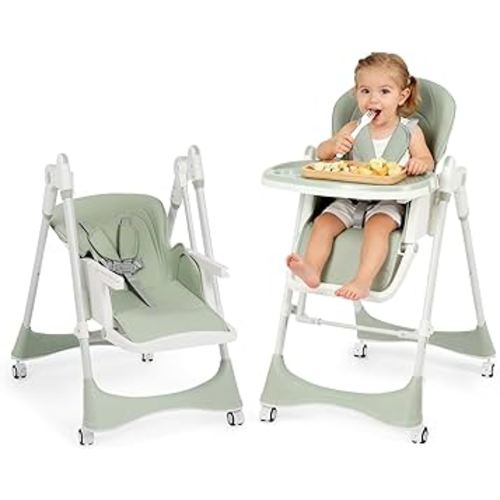 6-in-1 Baby High Chair with Soothing Rocker | Baby High Chair for Infants & Toddlers | Easy Clean, Space Saving Design | Adjustable, Removable Tray, Easy Assembly (Green)