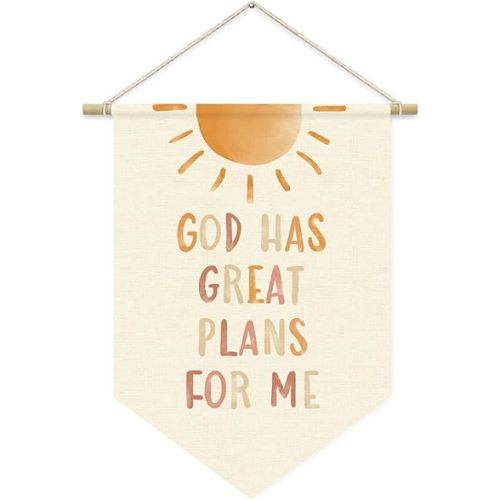 Homeschool Decor, Sunday School Decorations for Classroom, God Has Great Plans for Me Pennant Flag Banner, Boho Sun Christian Wall Hanging Decor for Nursery Kids Room Preschool