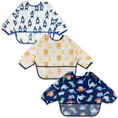 Baby Noah Toddler Bib with Sleeves and Crumb Catcher | Stain and Odor Resistance Play Smock Apron 6-24 Months