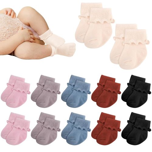Toulite 12 Pairs Preemie Socks Girls and Boys Premature Ruffle Turn Cuff Cotton Socks Hospital Nicu