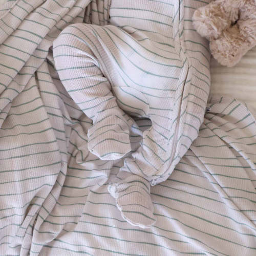 Sage's Stripes Waffle Bamboo Zipper Footie