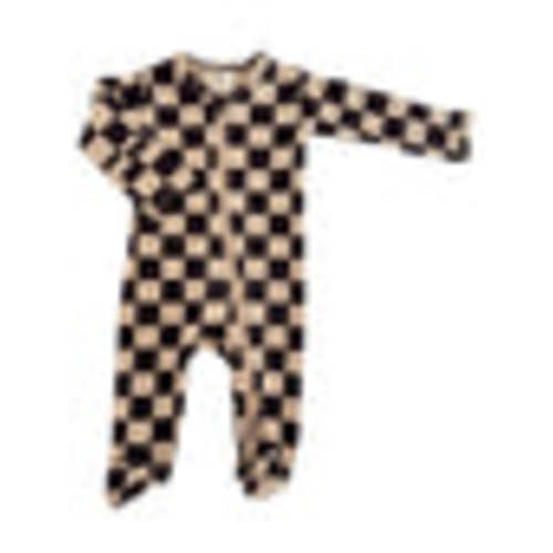 Tiramisu/Black Checkerboard / Organic Zip Footie – SpearmintLOVE