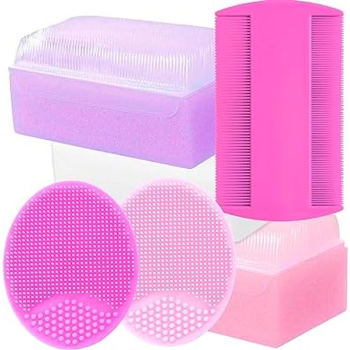 Cradle Cap Brush and Comb Set - Baby Sponge for Bathing Newborn Bath Essentials | Scalp Scrubber Treatment Set of 6 (Pink)