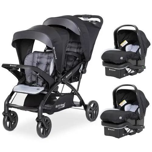 Baby Trend Double Stroller with 2 EZ-Lift Plus Infant Car Seats, Sit N' Stand, Stormy - Portable and Lightweight Stroller Duo and Car Seat Travel System Tandem