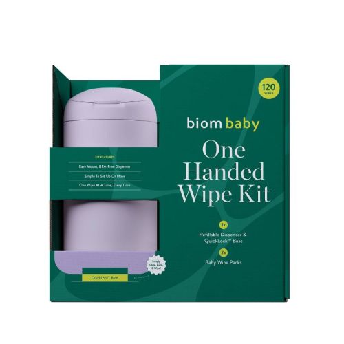 Biom 99% Water Hypoallergenic Baby Starter Kit - Lilac - Fragrance Free - 120ct: Refillable Container, Contains Aloe, Contains Vitamin E