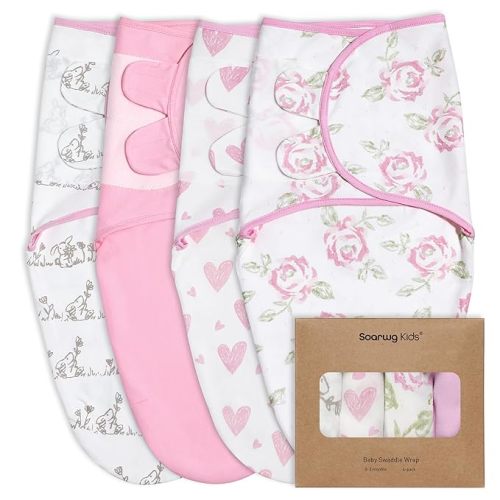 Organic Baby Swaddle Sleep Sacks, 4-Pack Swaddles for Newborns Baby Essentials, Infant 0-3 Months, 100% Cotton Soft & Snug Adjustable Wrap Nursery Swaddling Blankets Improves Sleep