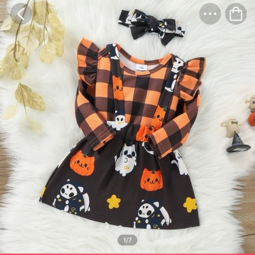 Pat Pat 3pc Halloween plaid spooky kitty outfit