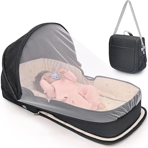 YVMVDV Portable Travel Bassinet for 0-10M Baby, Portable Travel Baby Bed, Cosleeping Baby Bed with Mosquito Net, Lightweight and Foldable