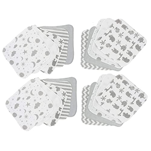 Spasilk Washcloth Wipes Set for Newborn Boys and Girls, Soft Terry Washcloth Set, Pack of 20, Gray Celestial