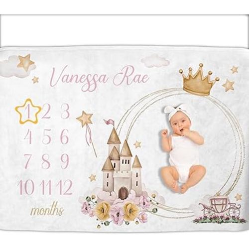 OLIVE OLIVIA Personalized Monthly Baby Milestone Blanket, Baby Months Blanket, Perfect Custom Newborn Gifts,50"x60"