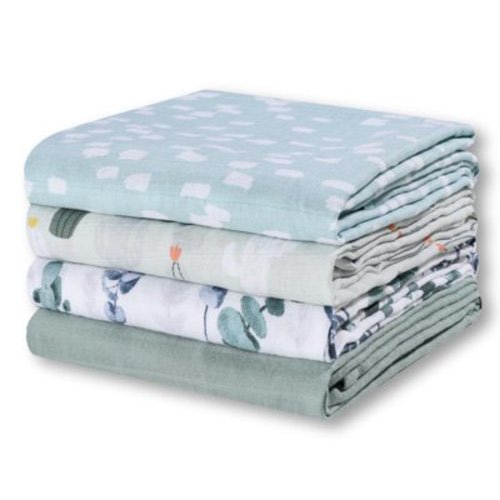 Little Grape Land Baby Muslin Swaddle 4-Pack Cotton Blankets for Newborn Infant Girls and Boys, 47x47", Leaf