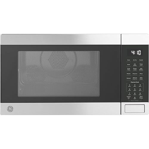 GE GCST10A1WSS 1.0 Cu Ft Convection Microwave Oven, 1050W Countertop Air Fry Microwave with Broil & Crisper Pan, Compact Stainless Steel Design