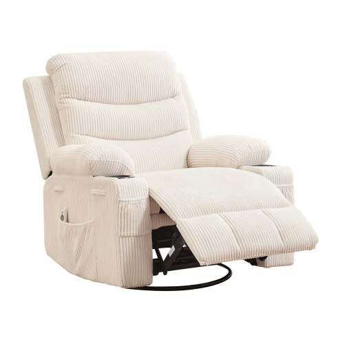 Recliner Chair Nursery, Oversized Manual Reclining Rocking Chair, 360 Swivel Glider with Cup Holder, Massage and Heat Recliner, Indoor Small Single Sofa Chairs for Adults RV Bedroom, Beige/Grey/Brown