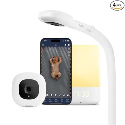 Nanit Nursery Bundle Smart Baby Monitor with Floor Stand – 1080p HD Wi-Fi Camera, Sensor-Free Breathing Monitoring, Sleep Tracking, Two-Way Audio, Night Vision, Motion & Cry Notifications, White