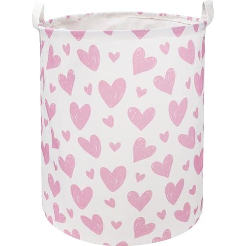 NTAOHAMPER Pink Heart Laundry Hamper,kids laundry Basket,Girls Nursery Hamper,Waterproof Storage Bin for Bedroom,Clothes Organizer Basket,Toys Bin,Room Decor(Pink Heart)