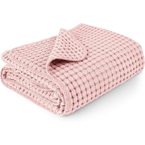 Konssy Waffle Baby Blanket - Soft & Cozy Nursery Swaddle Blanket, Lightweight Toddler Throw for Boys & Girls, Ideal for Wrapping(Pink)