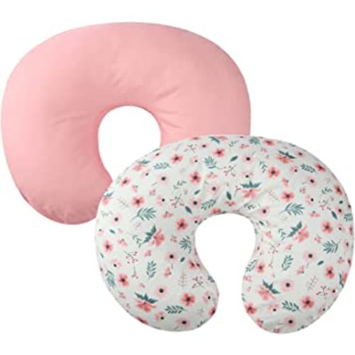 Tontukatu Nursing Pillow Cover 2 Pack Compatible with Boppy Pillow, 100% Cotton Super Soft for Breastfeeding Moms Fit Infant Nursing Pillows & Positioners for Baby Girl Boy Pink Floral