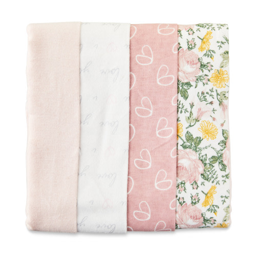 Parent's Choice 4-Piece Cotton Flannel Baby Blankets, 30"x30", Pink