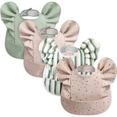 Ramede 4 Pcs Baby Bibs Newborn Bib Waterproof Toddler Bib Baby Feeding Bibs with Crumb Catcher Adjustable Bibs for Baby Girl and Boy Aged 6 to 24 Months Eating, Home Travel Supplies